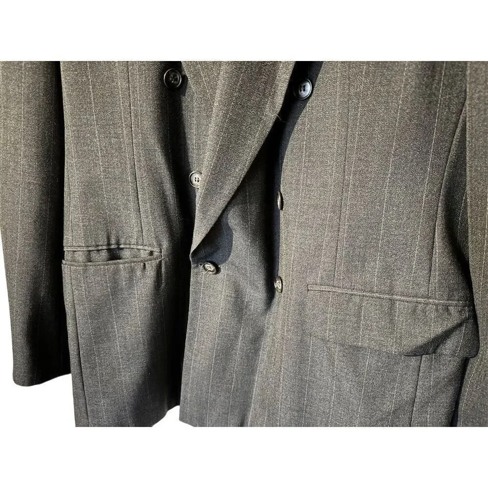 Men's Executive Collection Blue‎ Pinstripe Double-Breasted Lined Blazer Size 42L